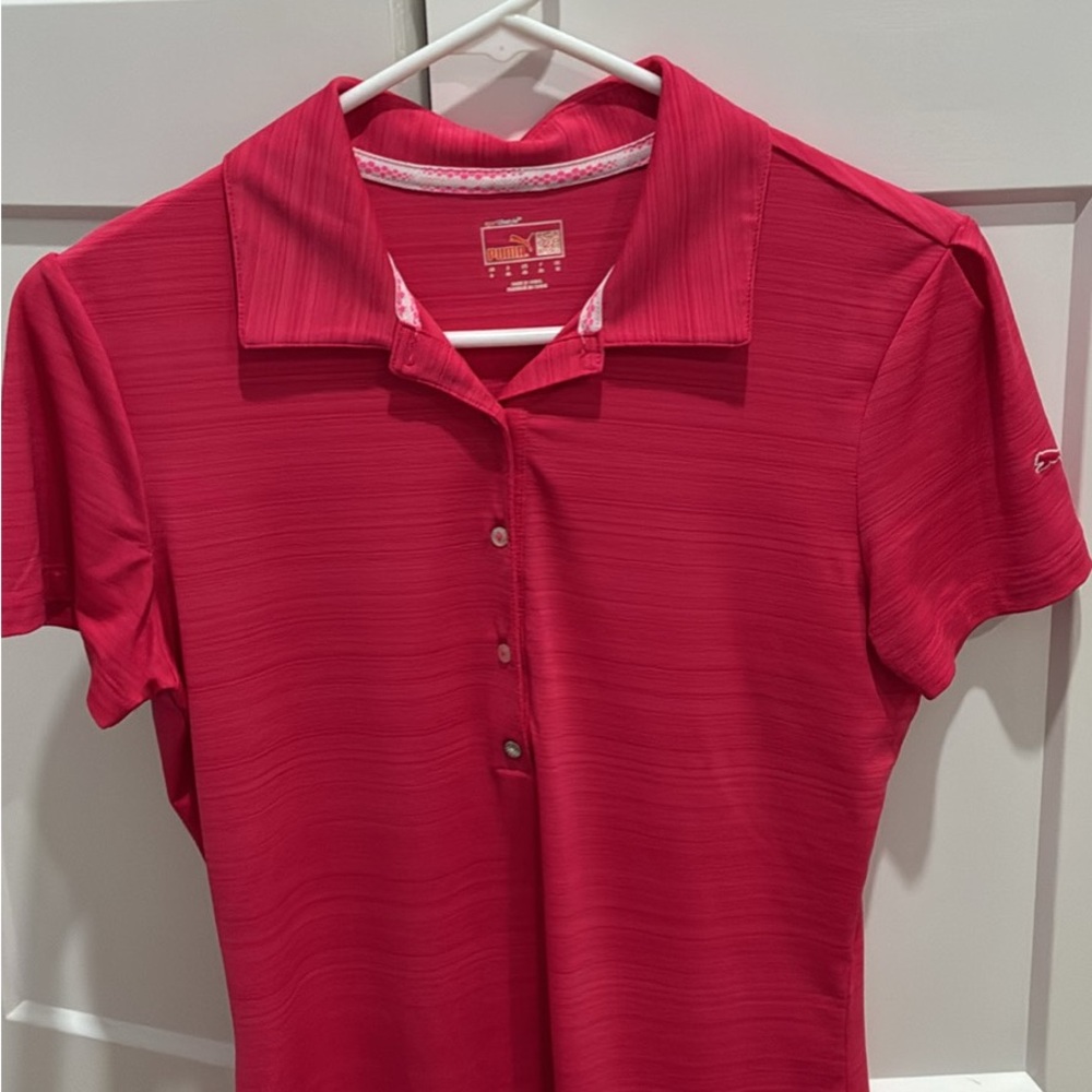 Puma Women's Bright Pink Button-Down Polo Shirt